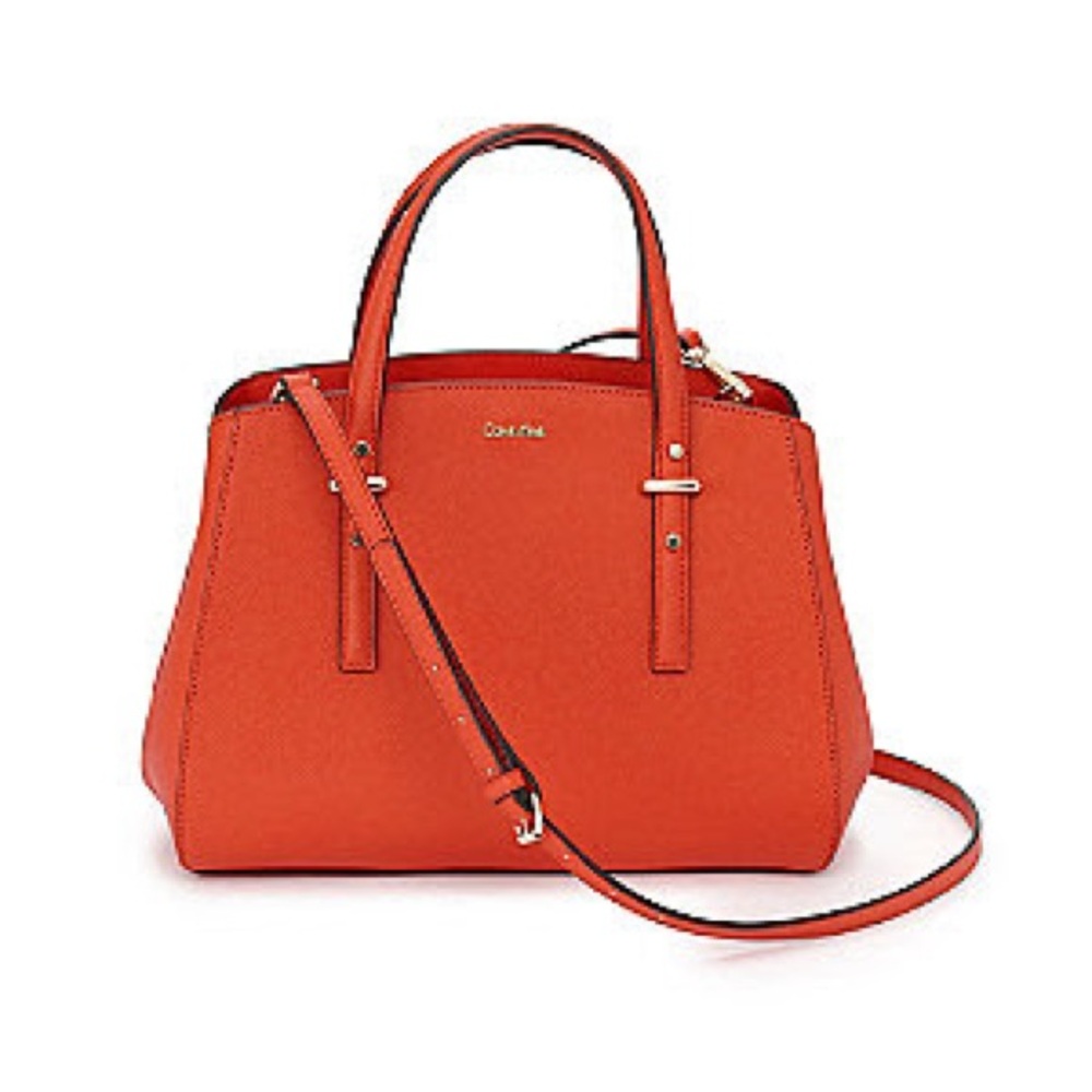 NWOT Calvin Klein Matilda Volcano Red Saffiano Leather Satchel
